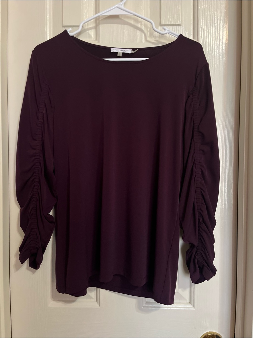 Calvin Klein Ruched Long Sleeve Top - Plum Medium